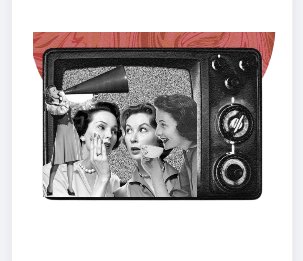 Collage retro de comunicación masiva dentro de un televisor