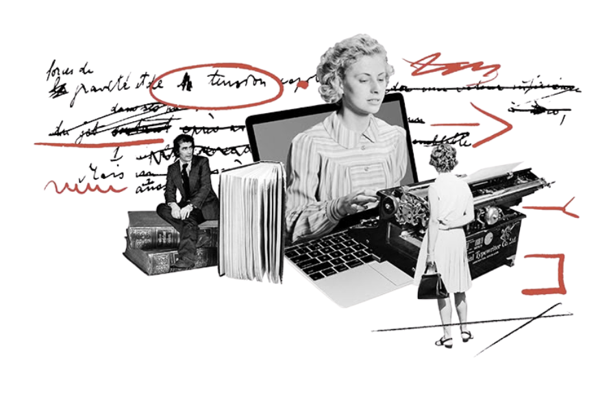 Collage retro de planificación, escritura y consultoría creativa